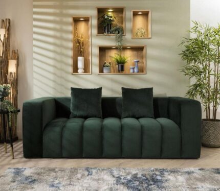 “Bailey 3-seater green sofa couch with plush cushions and soft upholstery, designed for dreamy comfort and modern style.”